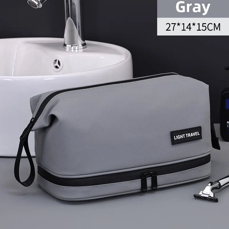 Men's Travel Toiletry Bag Double Layer Cosmetic Organizer Large Capacity Waterproof Shaving Bag Portable Makeup Bag Storage