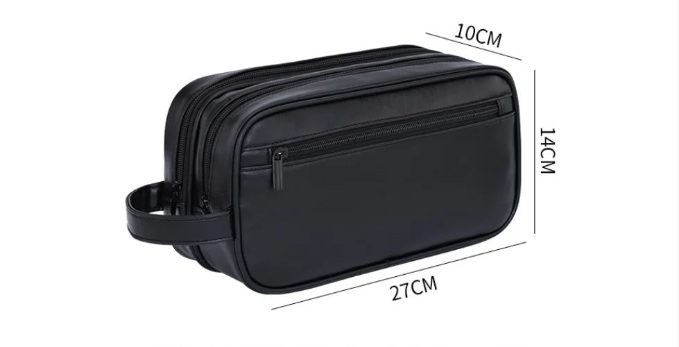 Double-Layer Toiletry Bag for Men PU Leather Travel Wash Organizer Dopp Kit Water-resistant Shaving Cosmetic Bag Strorage