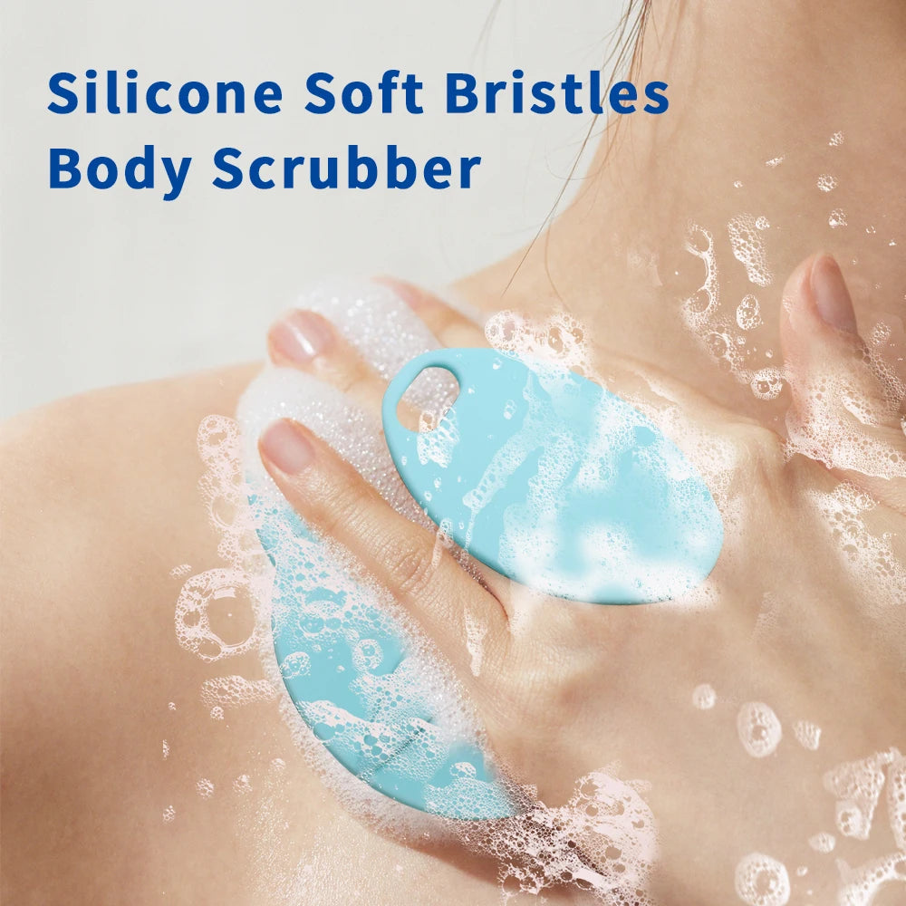 Soft Silicone Body Scrubber Shampoo Brush Handheld Shower Cleansing Brushes Exfoliating Bath Brush Head Massager Bathing Tools