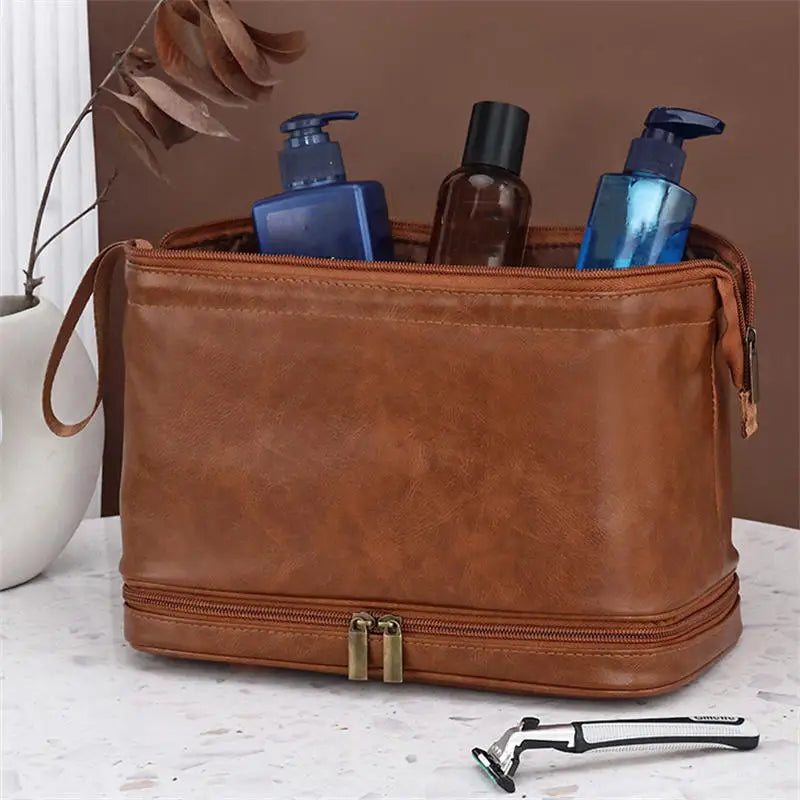 Leather Toiletry Bag for Men Women Dopp Kit Mens Hanging Toiletry Bag Travel Toiletry Bag for Traveling Large Cosmetic Bag for T