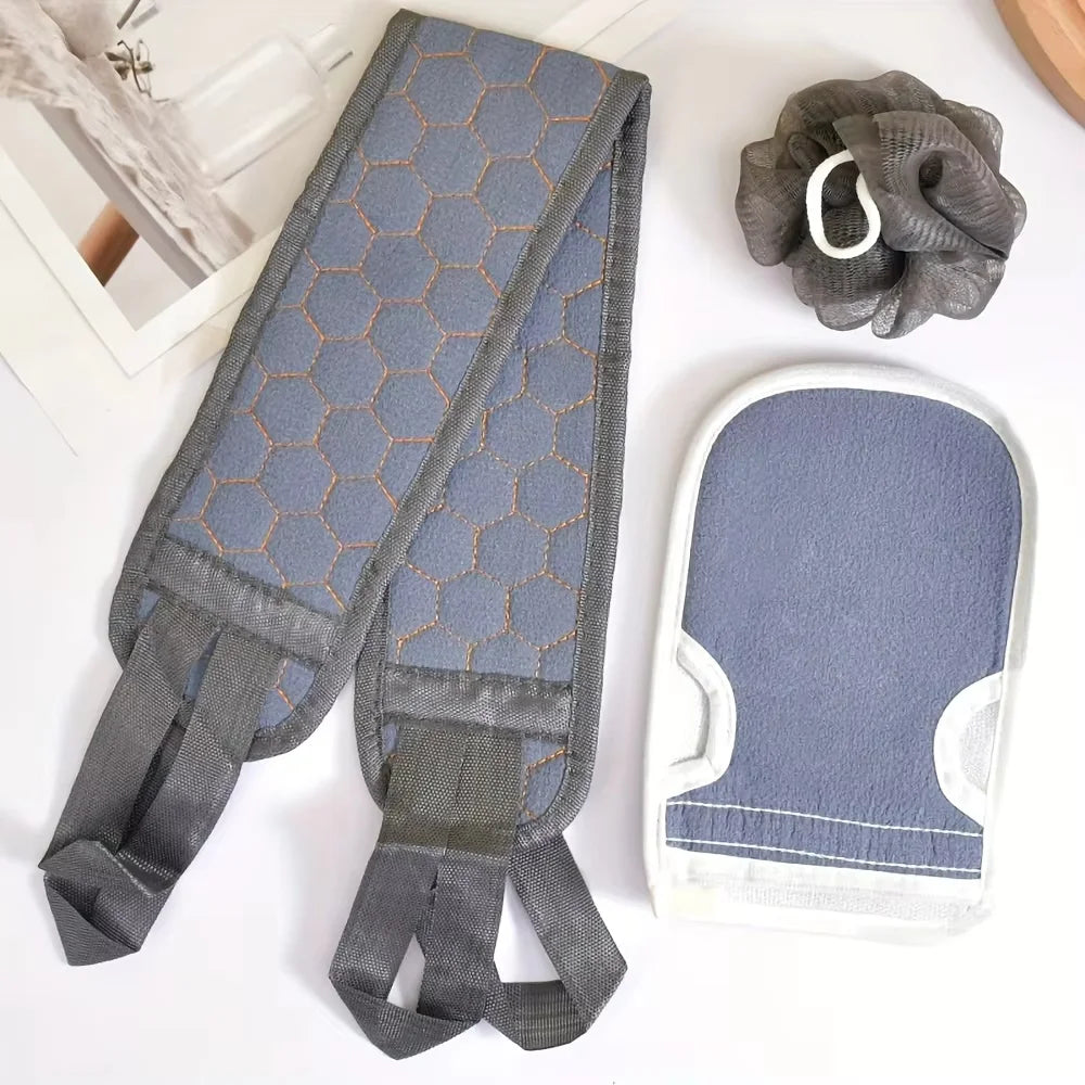Exfoliating Body Scrubber Set-Includes Back Scrubber Brush,Bath Glove and Shower Bath Sponge Loofah Deep Clean Remove Dead Skin