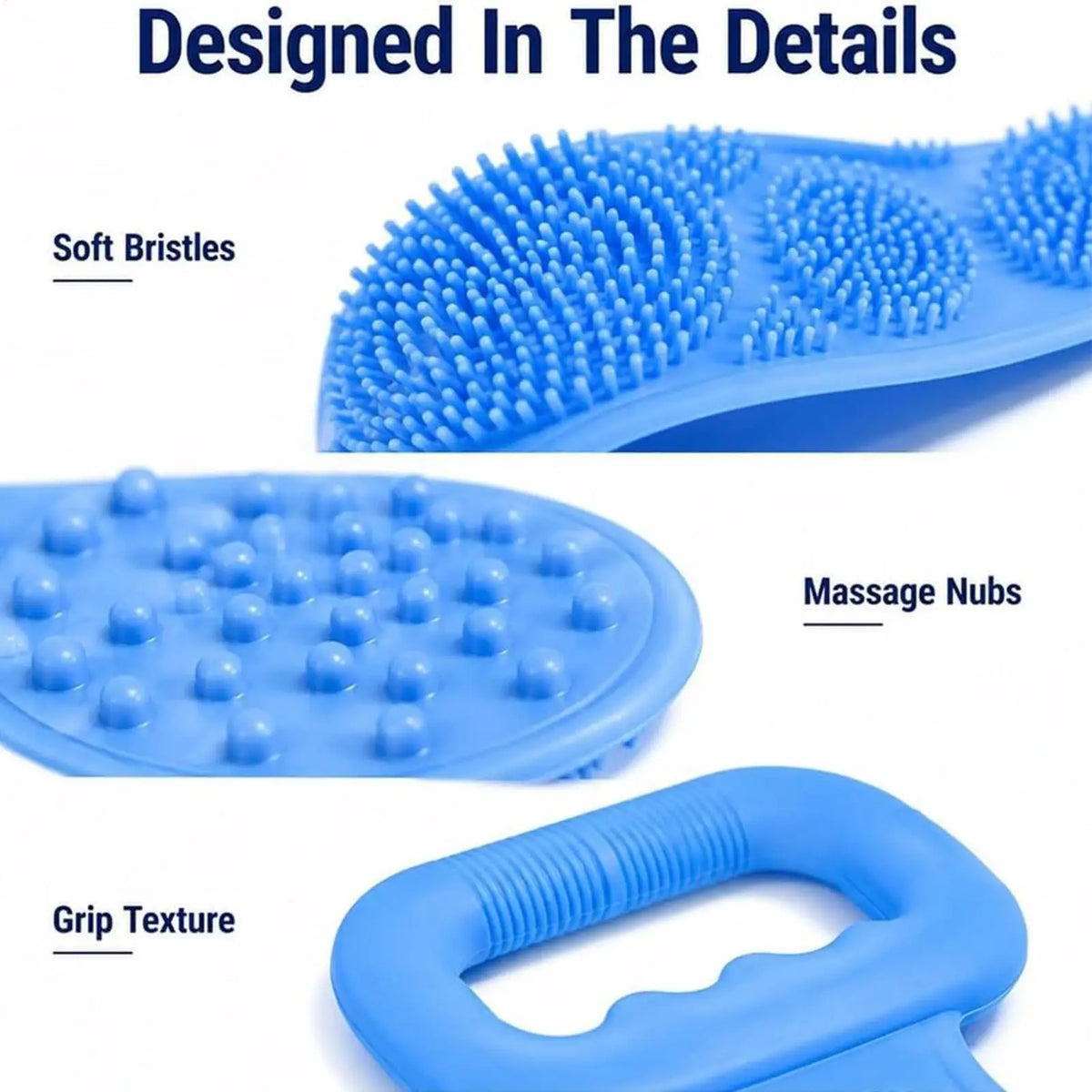 4PCS Soft Silicone Body Scrubber 27.5-inch Double-sided Body Back Exfoliating Strip Soft Bristles Massage Shower Brush For Women