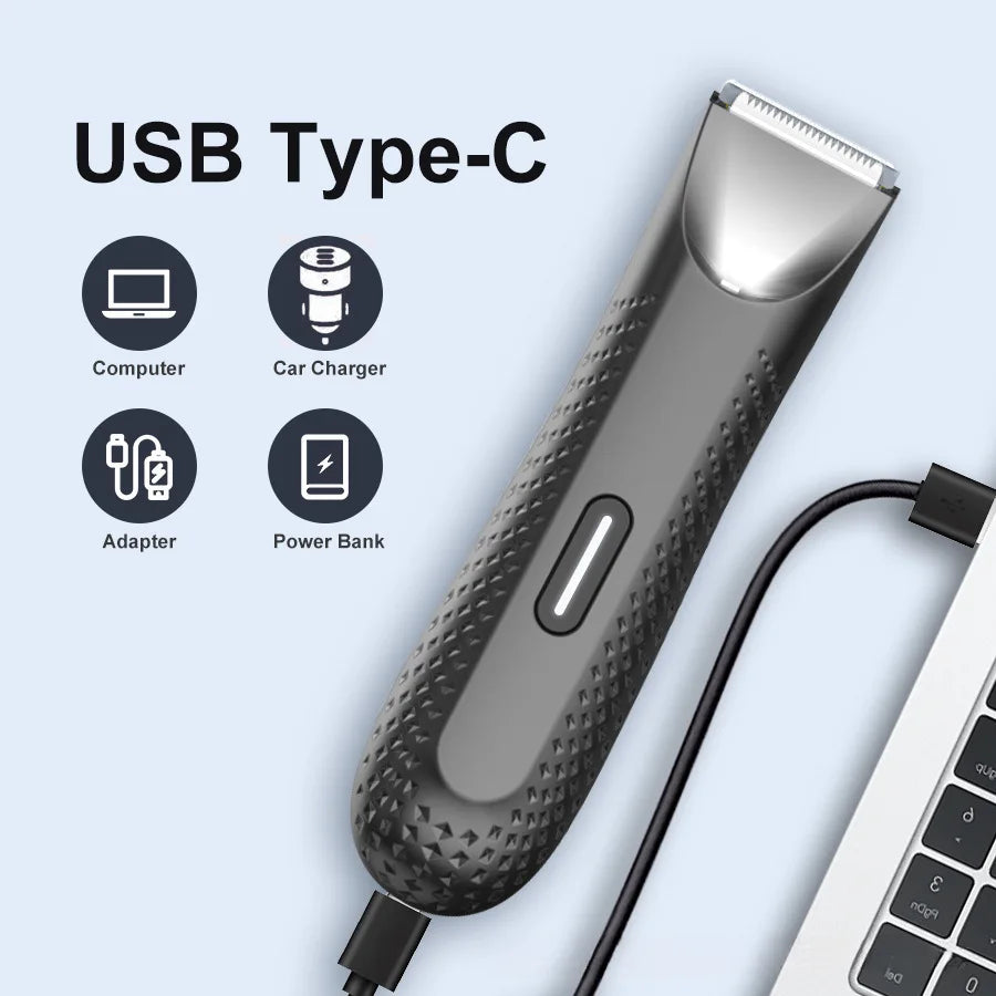 Electric Trimmer for Men's Groin Hair: Versatile Body Groomer and Waterproof Pubic Hair Trimmer with Replaceable Ceramic Blade