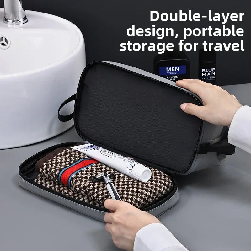 Men's Travel Toiletry Bag Double Layer Cosmetic Organizer Large Capacity Waterproof Shaving Bag Portable Makeup Bag Storage