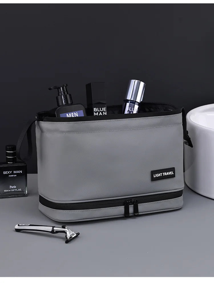 Men's Travel Toiletry Bag Double Layer Cosmetic Organizer Large Capacity Waterproof Shaving Bag Portable Makeup Bag Storage