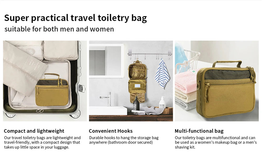 Tactical Toiletry Bag for Men, Utility Hanging Dopp Kit Shaving Hygiene Bag for Traveling Bathroom, Tactical Molle EDC Pouch