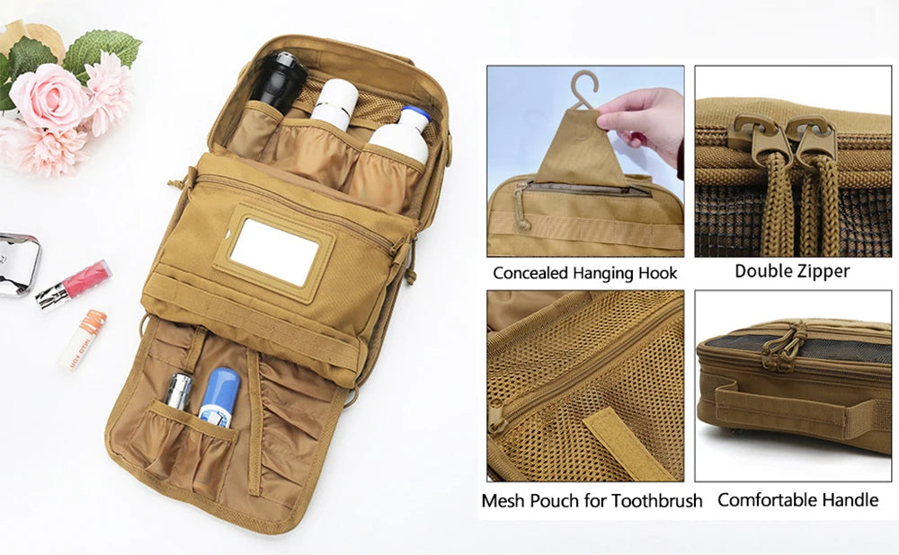 Tactical Toiletry Bag for Men, Utility Hanging Dopp Kit Shaving Hygiene Bag for Traveling Bathroom, Tactical Molle EDC Pouch