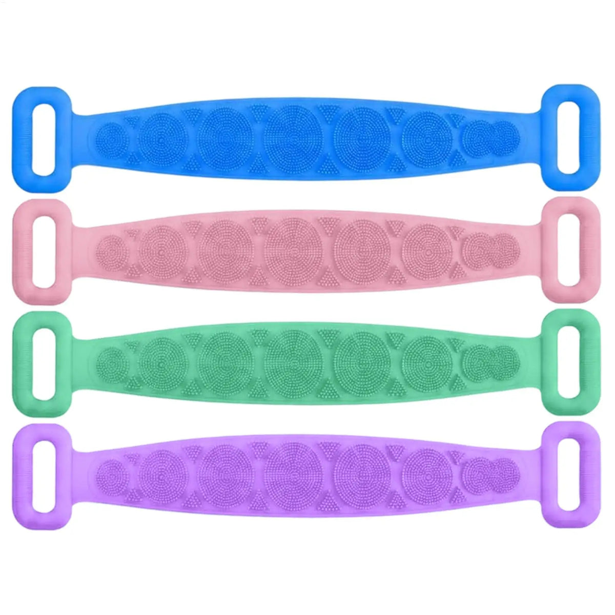 4PCS Soft Silicone Body Scrubber 27.5-inch Double-sided Body Back Exfoliating Strip Soft Bristles Massage Shower Brush For Women