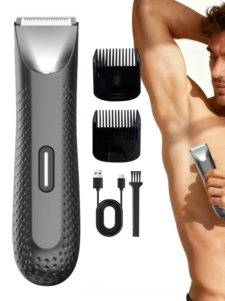 Electric Trimmer for Men's Groin Hair: Versatile Body Groomer and Waterproof Pubic Hair Trimmer with Replaceable Ceramic Blade