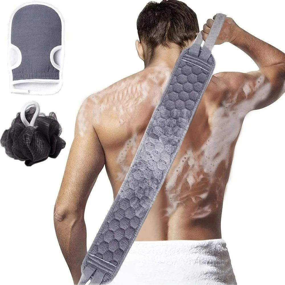 Exfoliating Body Scrubber Set-Includes Back Scrubber Brush,Bath Glove and Shower Bath Sponge Loofah Deep Clean Remove Dead Skin